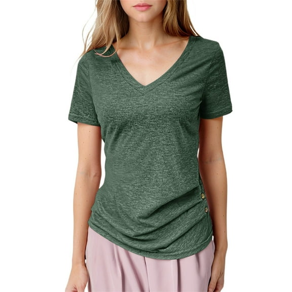 Stylish Women's Slim Fit Casual V Neck Short Sleeve Button Top for Effortless Look Women's Crew Neck Shirt Basic Short Sleeves Summer T Shirt Tops