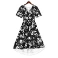 thumbnail image 6 of Noric Women's V-Neck Floral Print Midi Dresses Casual Flowy Short Sleeve Wrap Smocked Waist Outings A-Line Spring Summer Dresses with Pockets, 6 of 7