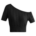 thumbnail image 5 of Womens Knit T-Shirts Off Shoulder Casual Short SLeeve Tops Casual Baggy Fashion Solid Colored Tees, 5 of 5