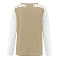 thumbnail image 5 of WREESH Womens Fashion T-Shirts Color Block Casual Round-Neck Lace Hollow Out Long Sleeve Pullover Slimming Blouse T-Shirt Tops Khaki, 5 of 5