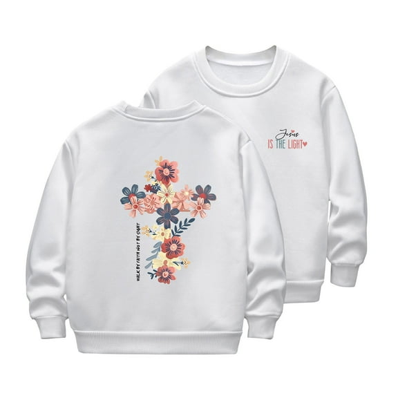 FUZHIQ Girls Long Sleeve Shirts Kids T-Shirt Children's Long Sleeve And Print Casual Thick Warm Round Neck Hoodie for Boys And Girls White,7-8 Years