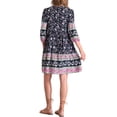 thumbnail image 3 of INSPIRE CHIC Vestido Mini Babydoll de Manga 3/4 con Lazo Floral Bohemio para Mujeres en Azul Oscuro, 3 of 6