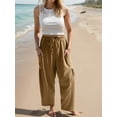 thumbnail image 4 of Airmenty Women Wide Leg Pants Summer Casual Low Waist Loose Drawstring Harem Pants Linen Beach Palazzo with Pockets, 4 of 6