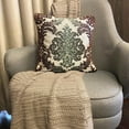thumbnail image 3 of Decorative Brown & Green 14"x14" (35x35 cm) Pillow Covers, Velvet Victorian & Beaded Throw Pillows For Sofa, Damask Pattern Modern Style - Jade Damask, 3 of 9