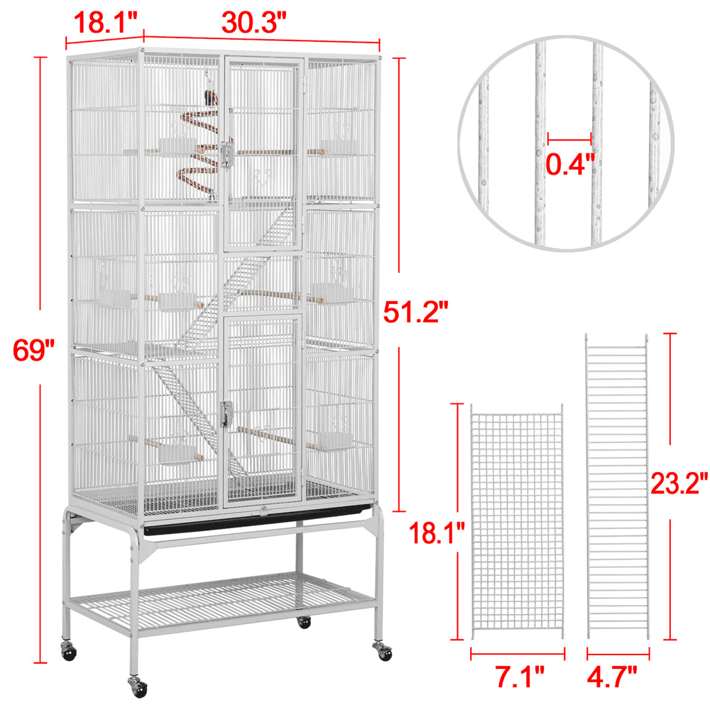 Renwick 69" H Extra Large Rolling Bird Cage with Detachable Stand, White