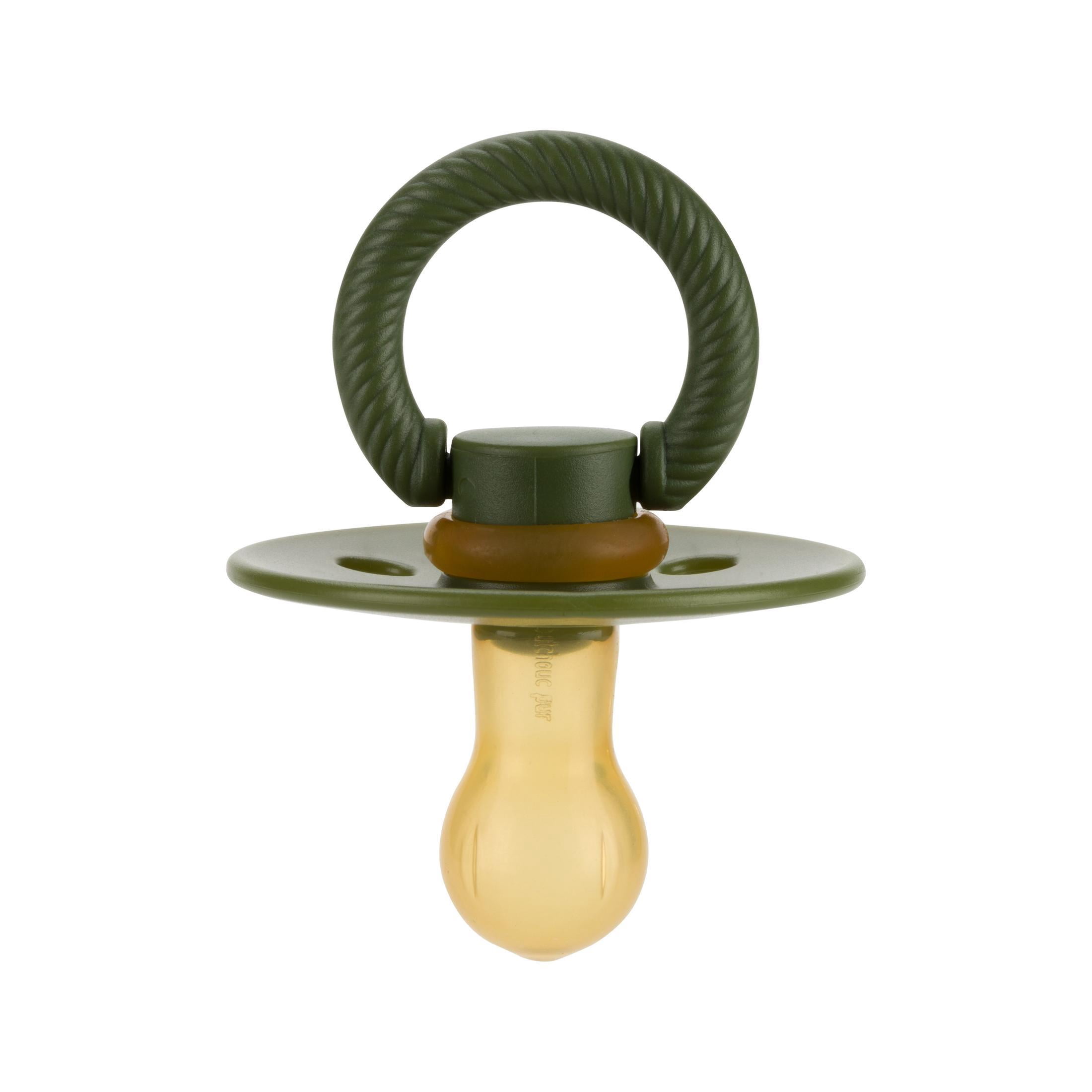 Itzy Ritzy Natural Rubber Pacifiers Set of 2 – Natural Rubber Newborn Pacifiers with Cherry-Shaped Nipple & Large Air Holes for Added Safety; Set of 2 in Camo & Midnight, Ages 0 – 6 Months