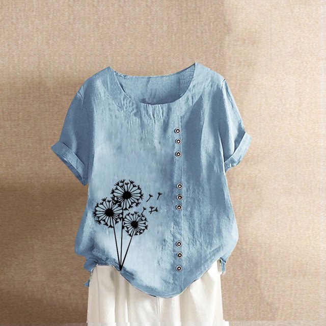 Babysbule Hauts pour Femmes en Liquidation Mode Été Ample Imprimé Col Rond T-Shirt Manches Courtes Blouse Décontractée