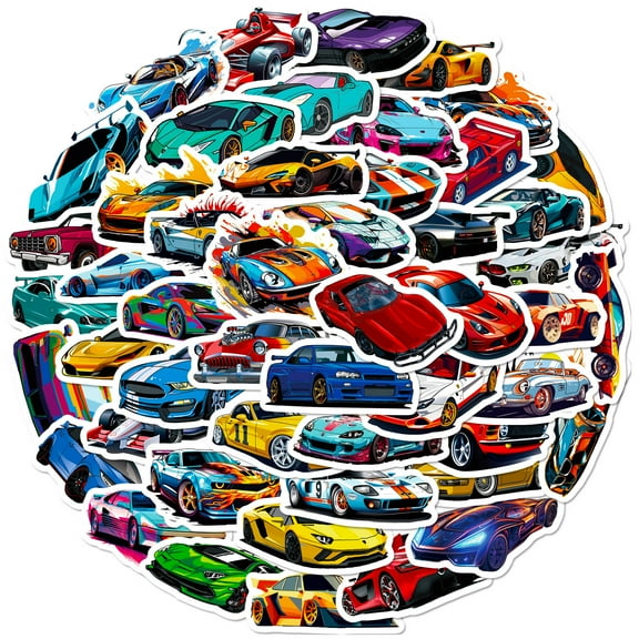 50-Pack Cool Racing Car Stickers - Cartoon, Trendy, DIY Supercar Graffiti Decals