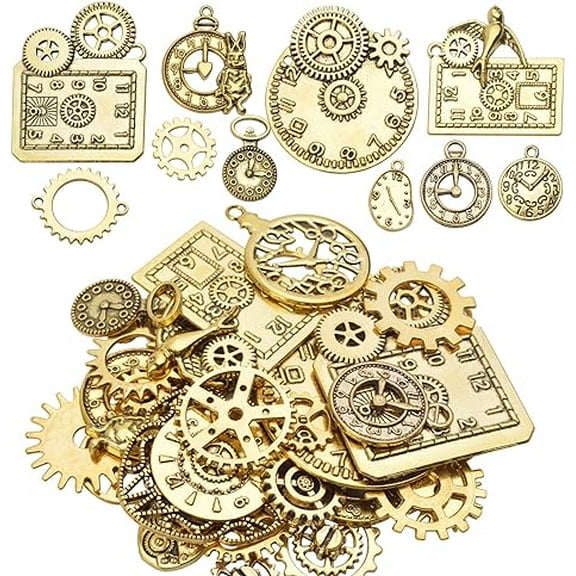 100g(30-40 PCS) Gear Pendants Antique Gold Steampunk Gearwheel Charms Clock Cyberpunk for Jewelry Making Bracelet Necklace Decoration