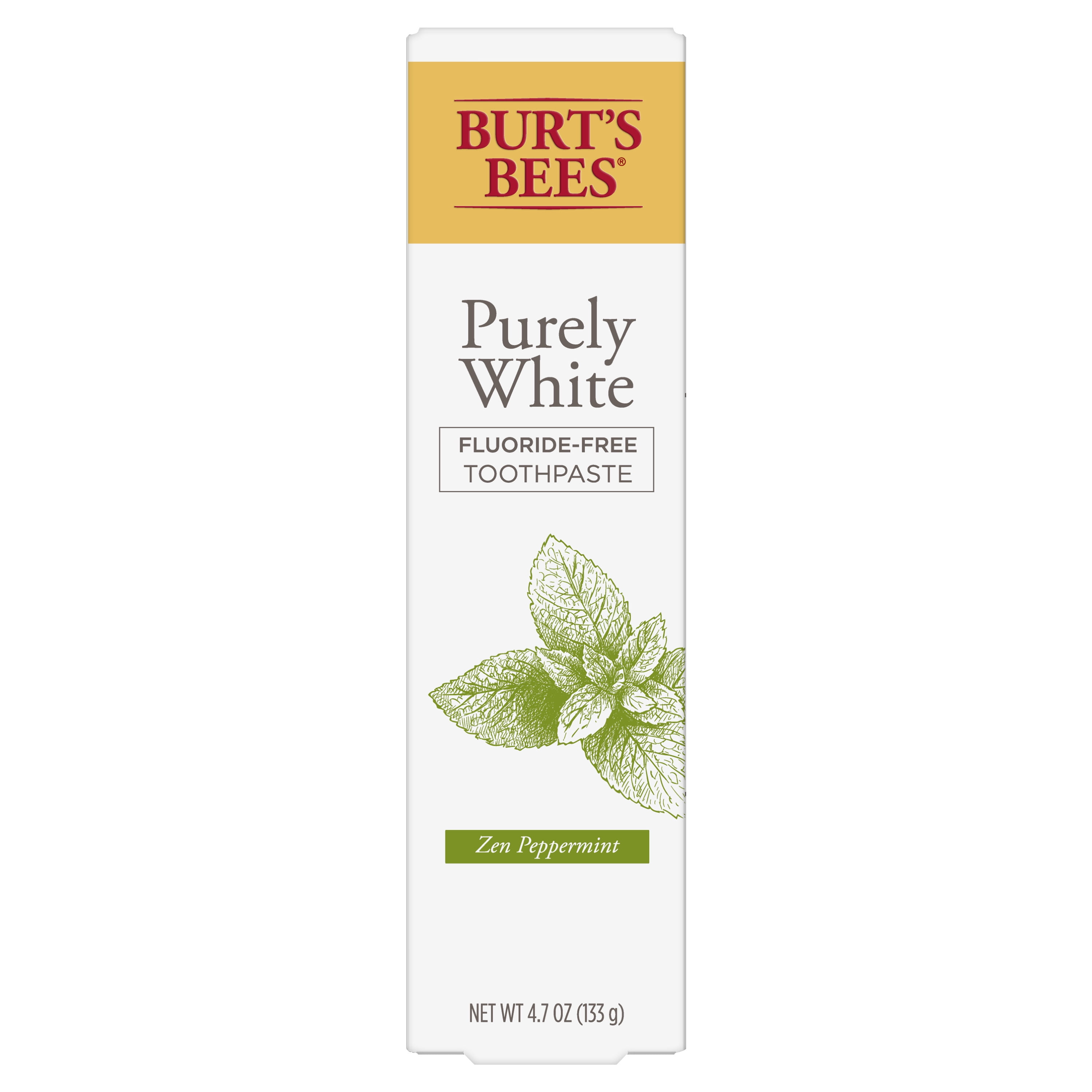 Burt's Bees Purely White Fluoride Free Toothpaste, Peppermint, 4.7 oz