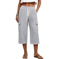 thumbnail image 2 of Cargo Capri Pants for Women with Pockets Straight Leg Loose Fit Drawstring Waisted Casual Capris, 2 of 8