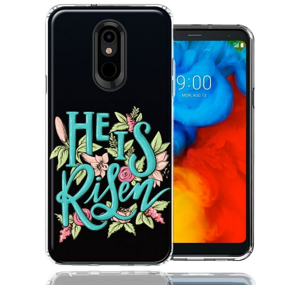 MUNDAZE for LG Aristo 4/Escape PLUS/Tribute Royal He Is Risen Text Easter Jesus Christian Flowers Double Layer Phone Case Cover