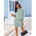 thumbnail image 2 of Ekouaer 2 Pieces Lounge Set for Women Long Sleeve Pajamas Top and Shorts Matching Sets Outfits with Pockets, 2 of 6