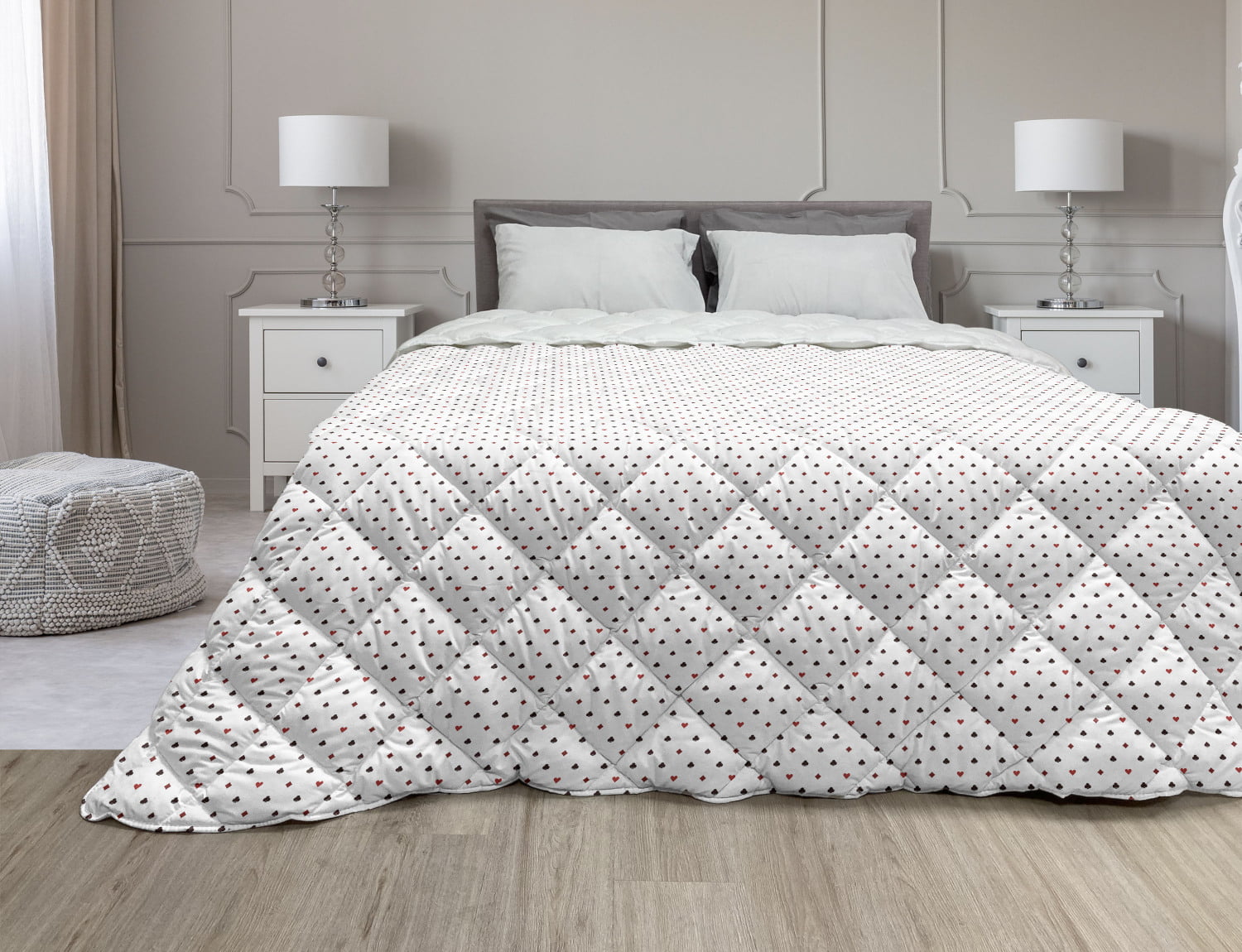 100% Microfiber Charcoal Linen Textured Printing Down Alternative Comforter Set 