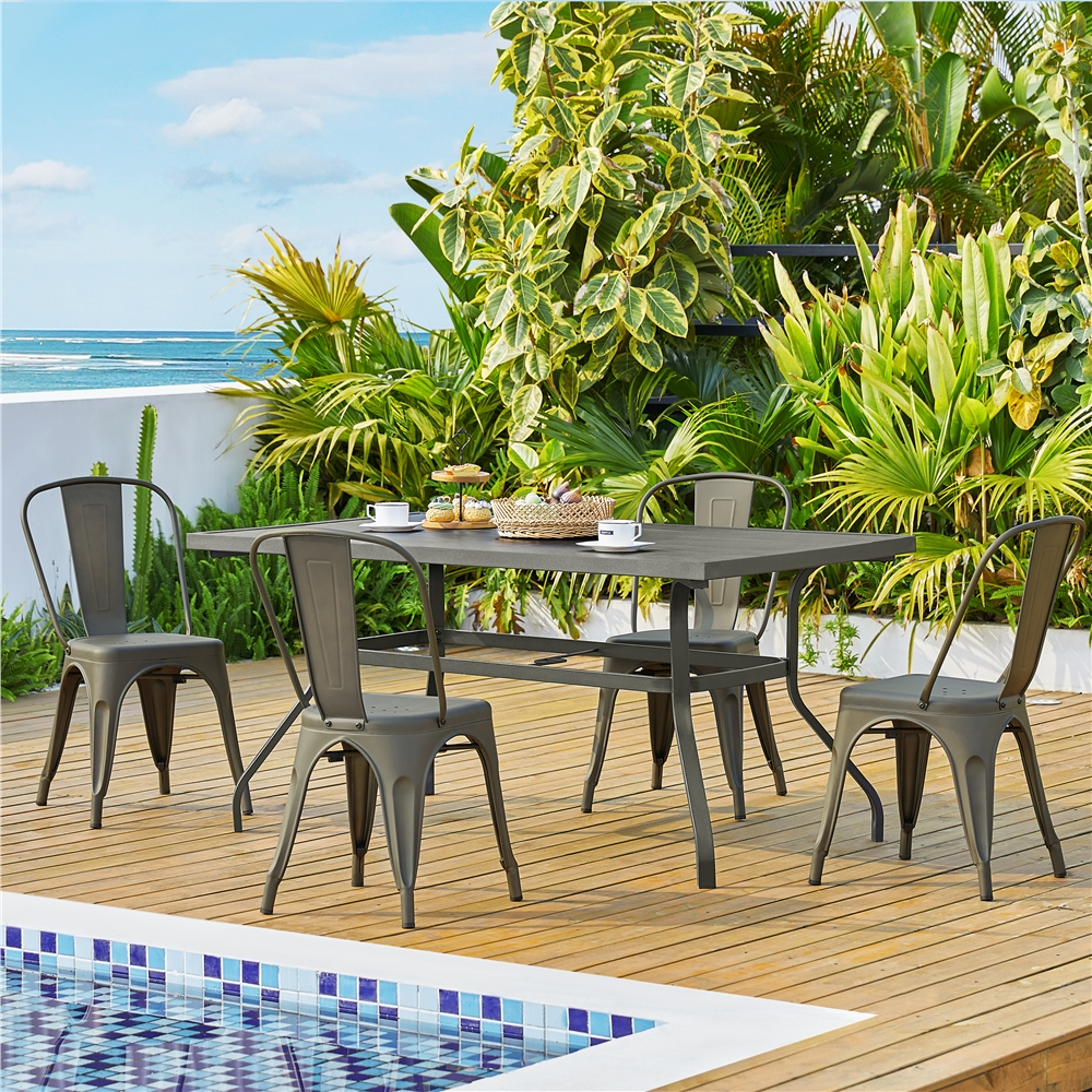 Alden Design Industrial Modern Metal Dining Chairs, Set of 4, Gunmetal Gray