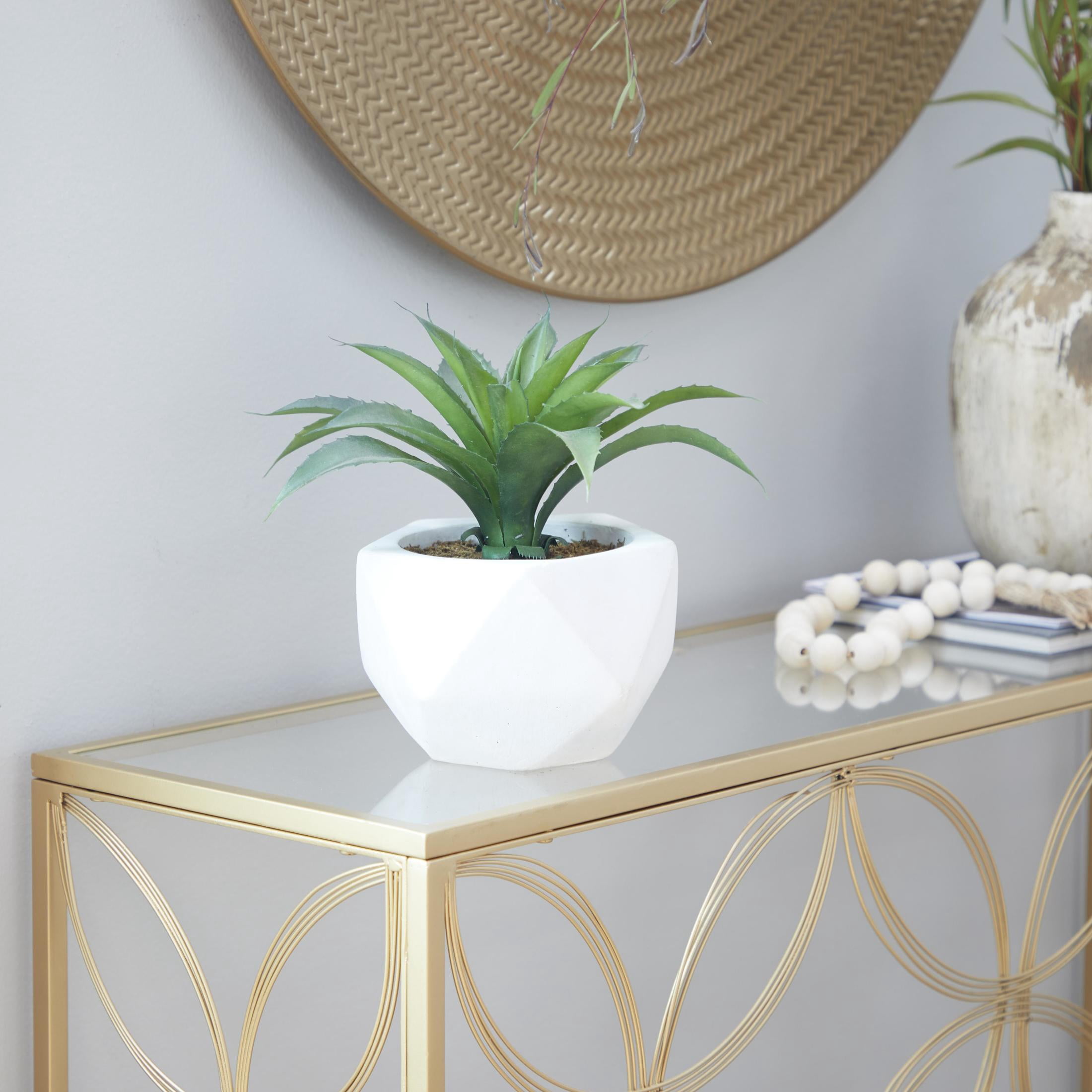 DecMode 10" Artificial Agave Plant in Realistic Leaves and White Ceramic Pot