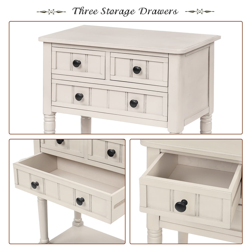 Irene Inevent 3 Drawer Console Accent Table, White