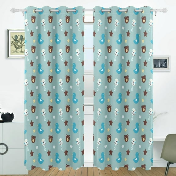POPCreation Birds And Bears Pattern Window Curtain Blackout Curtains Darkening Thermal Blind Curtain for Bedroom Living Room,2 Panel (52Wx84L Inches)