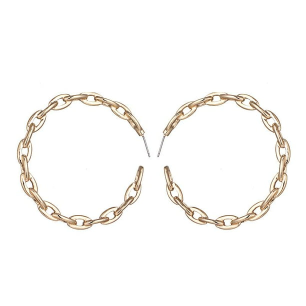 Hollywood Sensation Gold Chain Link Hoop Earrings