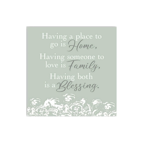 Home Family Blessing Foggy Grey Floral 12 x 12 Wood Wall Sign Plaque