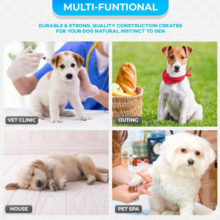 FDW 24 inch Foldable Metal Dog Crate for Small Dogs, Double Door, Divider, Removable Tray(Blue)