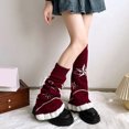 thumbnail image 5 of Japanese Punk Stretchy Knitted Leg Warmers with Star Pattern for Women Drawstring Ruffle Flared Boot Cuffs Leg Covers, 5 of 9