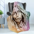 thumbnail image 4 of Colorful Soft Flannel Fleece Throw Blanket, Portrait of Chief Feather Band Watercolor Style Image, Cozy Plush for Indoor and Outdoor Use, 70" x 90", Multicolor, by Ambesonne, 4 of 5