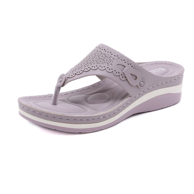 Pompotops Sandals Women's Plus Size Lightweight Retro Shoes Massage Flip-flops Soft Bottom Wedge Slippers