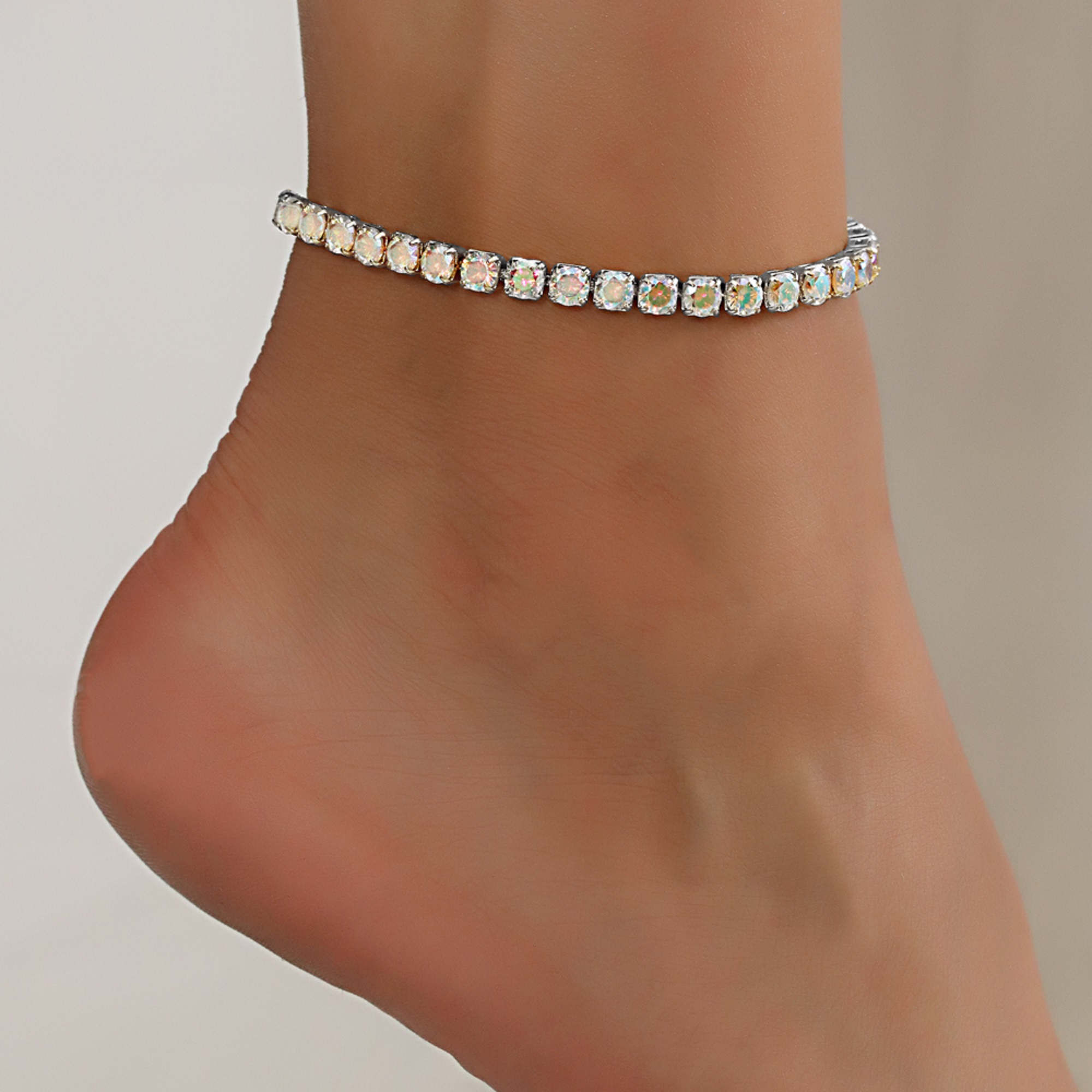 Kaash Customs Silver Cubic Zirconia Adjustable Women Anklet 7"+2" inch Adjustable Size in Brass Metal