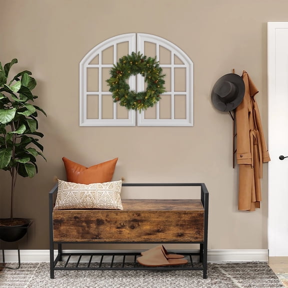 Sintosin Farmhouse Wall Decor Set of 2, 30 Inch Rustic Arch Window Frame with Distressed White Finish, Handmade Wooden Cathedral Wall Art for Living Room, Entryway, Kitchen