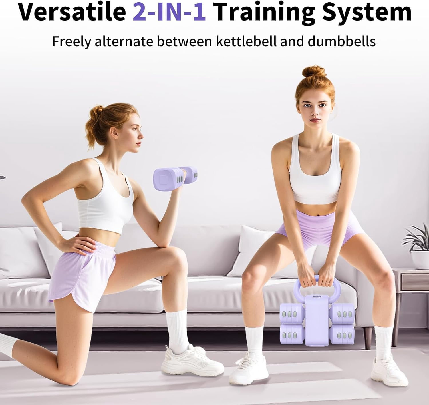 2-in-1 Adjustable Dumbbell Set, 4-Level Weight Dumbbell Set for Women and Men, Each piece weighs 2.2/3.3/4.4/5.5lb and comes in a kettlebell form, ideal for home gym workouts and training