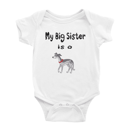 

My Big Sister Is A Whippet Dog Cute Baby Clothing Bodysuits Boy Girl Unisex