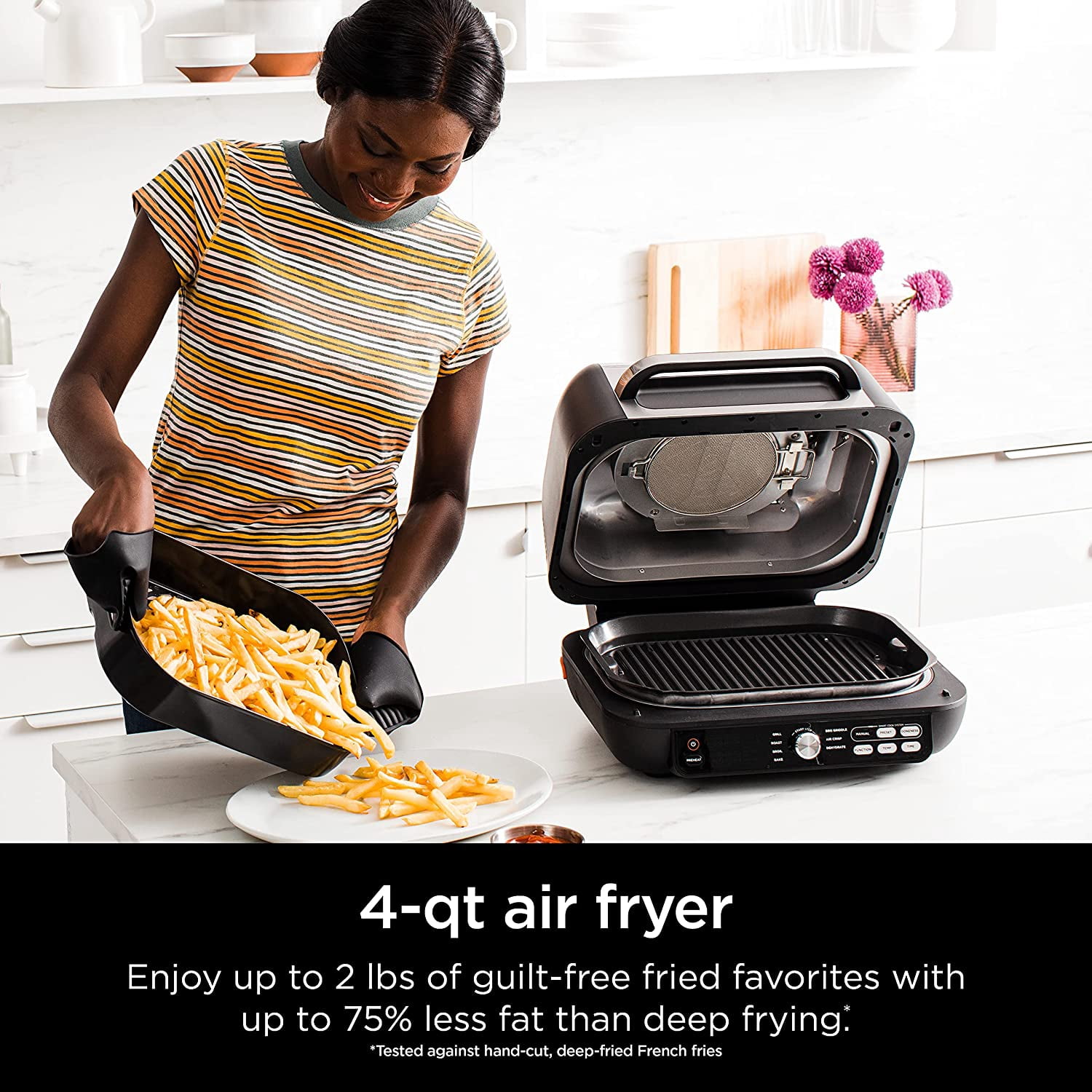 Restored Ninja IG651 Foodi Smart XL Pro 7in1 Indoor Grill/Griddle Combo, with Griddle, Air Fry, Dehydrate & More, Pro Power Grate, Flat Top Griddle, Crisper, Smart Thermometer, Black (Refurbished)