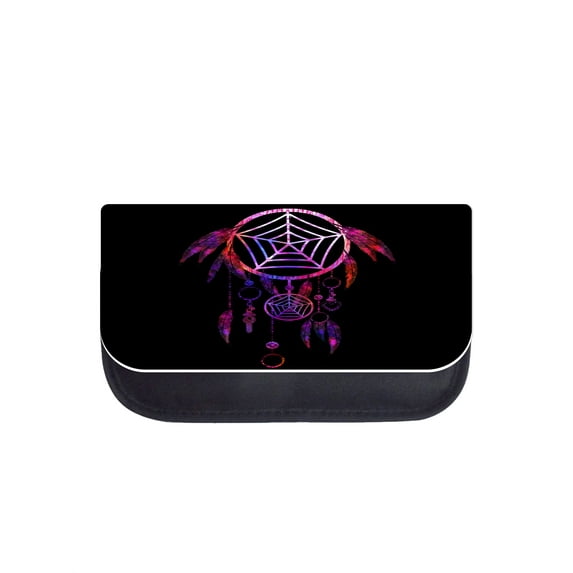 Multicolored Dreamcatcher - 5" x 8.5" Black Multi-Purpose Cosmetic Case - with 2 Zippered Pockets and Nylon Lining