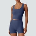 thumbnail image 2 of hlysgo Women's 2 Piece Workout Set Square Neck Cropped Tank Top High Waisted Biker Shorts Yoga Gym Activewear Set Navy,L, 2 of 5