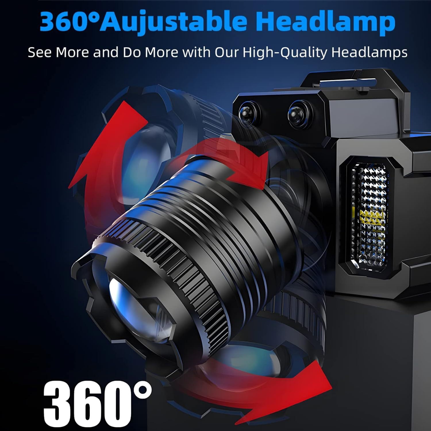 2-Pack Motion Sensor Headlamps, USB Rechargeable LED Headlight with Zoomable Beam, COB Side Light & Power Bank Function, 5 Modes Waterproof Head Torch for Camping, Hiking, Running