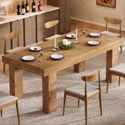 Finmind Solid Wood Dining Table for 4-6, Farmhouse Wood Long Rectangle Kitchen Table, Brown