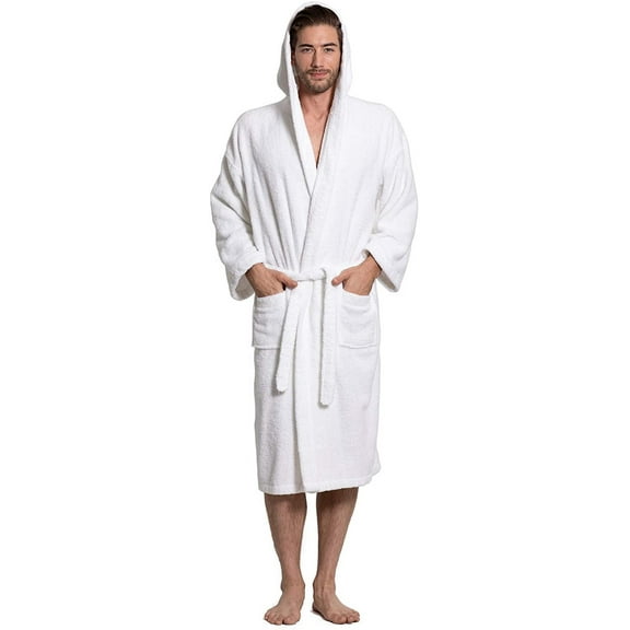 Men's Turkish Terry Cloth Robe, Thick Hooded Bathrobe