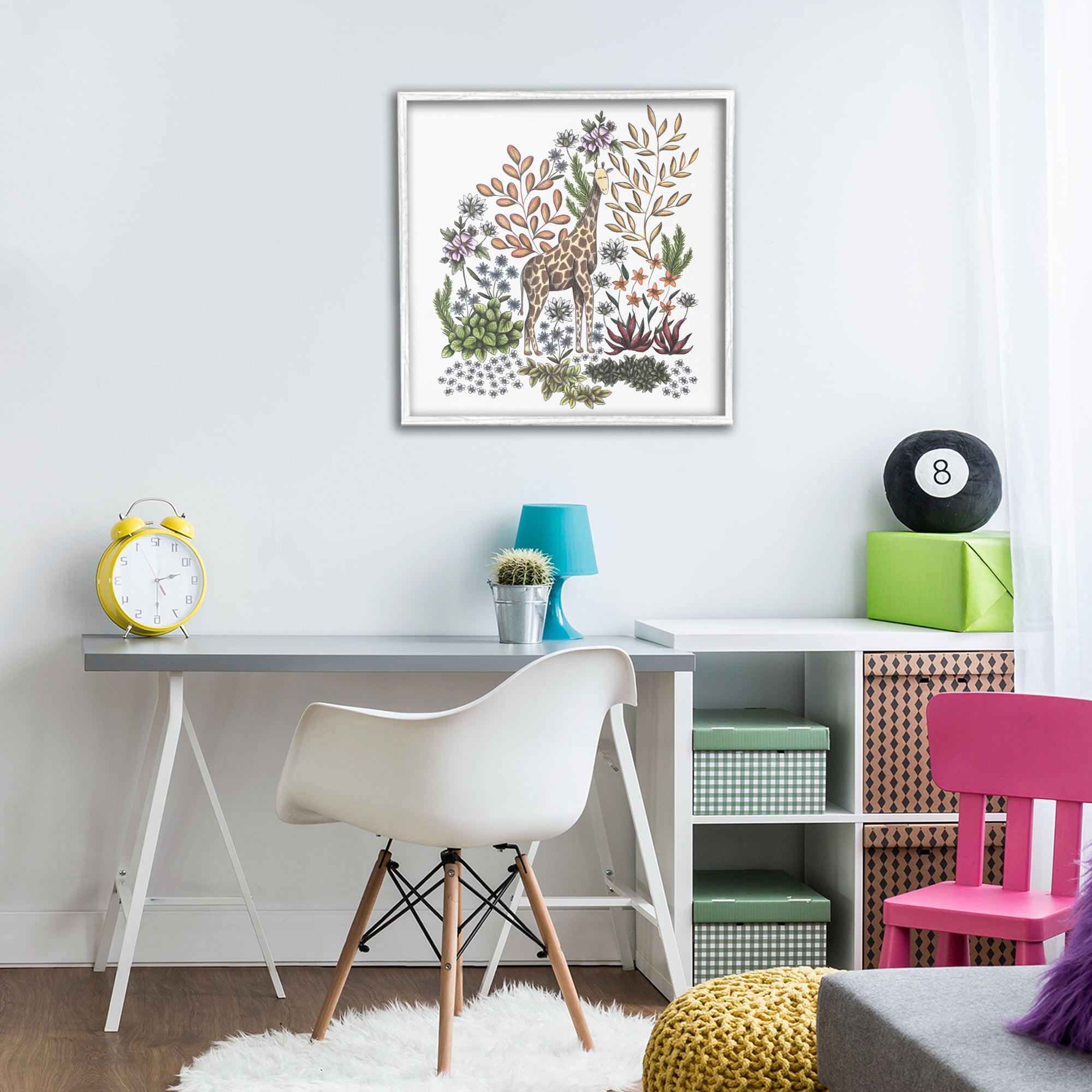 Jungle Wildlife Giraffe White Framed Giclee Art, design by Cecilia Battaini