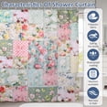 thumbnail image 3 of Dznils Floral Shower Curtain with Hooks, Farmhouse Patchwork Fabric Bathroom Curtain, Green Pink, 72" x 72", 3 of 11