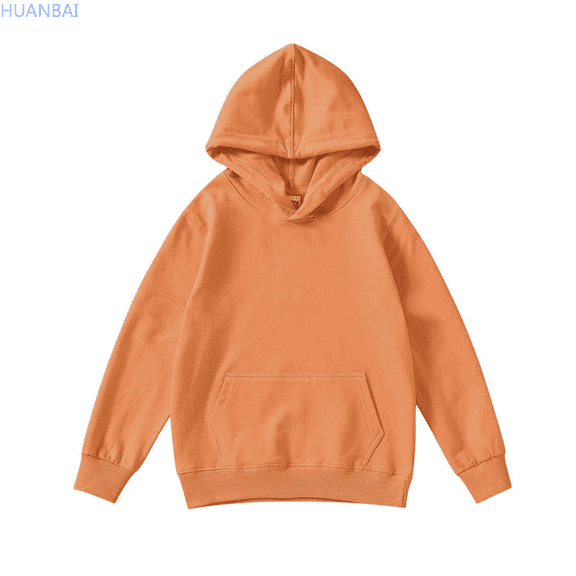 HUANBAI Kids Children Girls Boys Winter Long Sleeve Pocket Hoodie Tops Sweatshirt Clothes Solid Color Crewneck Loose Sweatshirt 110