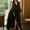 thumbnail image 2 of Women's Sequin Dress Deep V Neck Formal Evening Party Gown Elegant Beaded Mid Waist Banquette Attire, 2 of 2