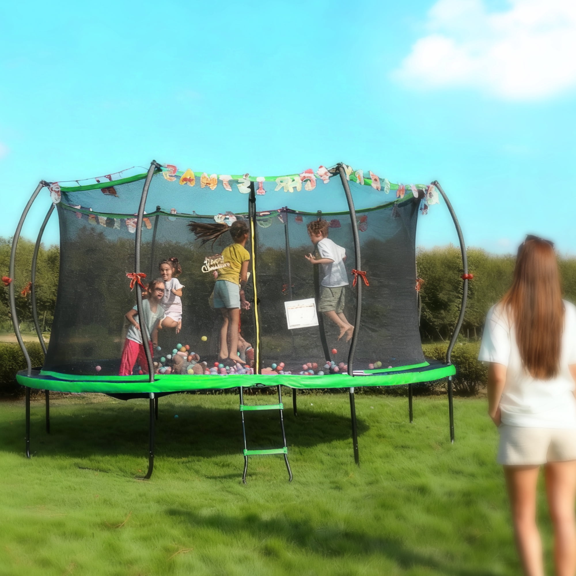 Outdoor Trampoline,Fashionsport Outfitters 10FT/12FT/14FT /16FT Round Trampoline with LED Lights, Recreational Backyard Trampolines Anti-Rust for Kids and Adults with Net and Ladder