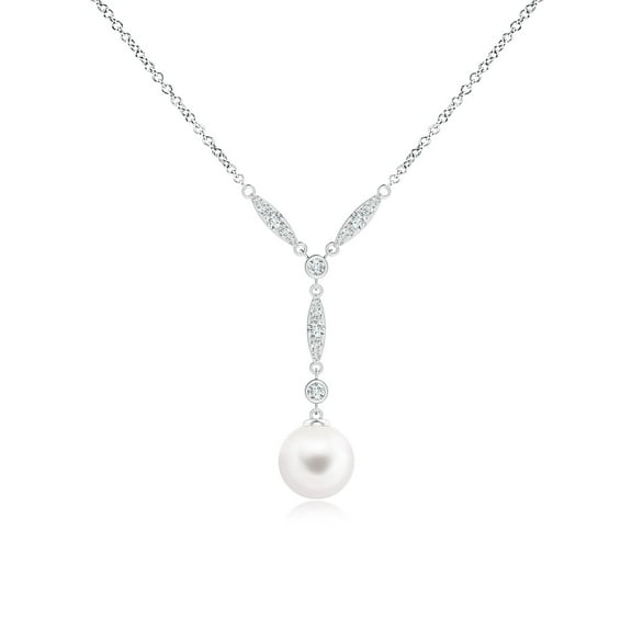 ANGARA Freshwater Cultured Pearl Lariat Style Necklace with Diamonds in 925 Sterling Silver for Women | June Birthstone, Birthday, Anniversary, Jewelry Gift for Women | Pearl Necklace