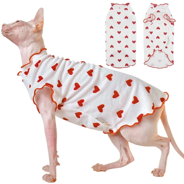 Camisa para gatos DENTRUN con estampado de corazones Sphynx, ropa sin pelo para gatos