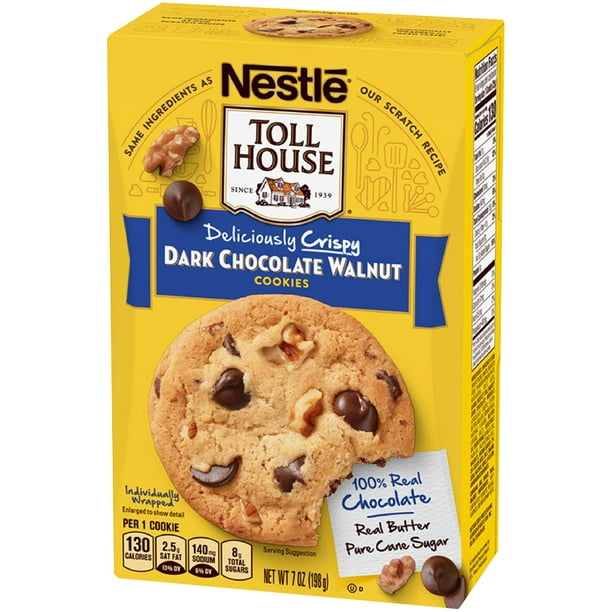 Nestle Toll House Dark Chocolate Walnut Ready to Eat Cookies 7 Oz, 8