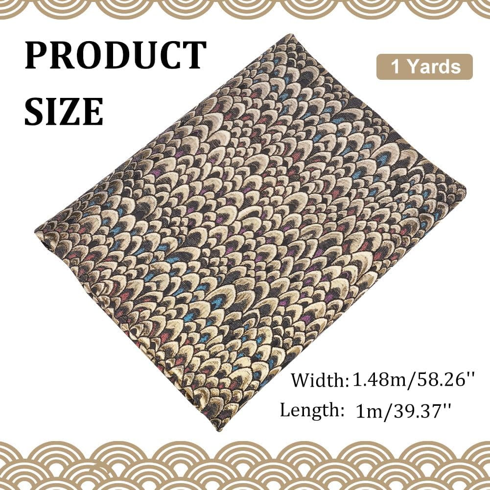 1m Jacquard Polyester Fabric 1Yard Fish Scales Gild Fabric for Upholstery 58.2 Inch Width Vintage Lace Embroidered Fabric for DIY Bag Decorative Home Accents Pillow Dress Sewing Accessories Gold