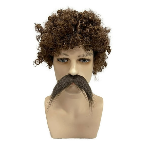 SUNSIOM Men's Brown Pirate Wig with Mustache Curl Wig and Beard Set Halloween Wig for Adults Cosplay Party Costume Accessories