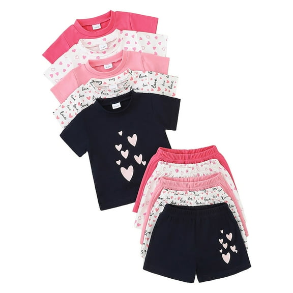 XZNPDUCQ Toddler Girls Summer Outfit Round Neck Short Sleeve Smocked T-shirt Elastic Shorts 2Pcs Cartoon kids For 6 12 18 24 Months 2T 3T 4T 5T Dailywear Pink，12-18 Months