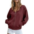 thumbnail image 4 of FAVIPT Womens Faux Suede Oversized Jacket Full Zip Lapel Coats Plain Long Sleeve Bomber Outerwear Casual Trendy Fall 2025 Clothes Wine,XXL, 4 of 8